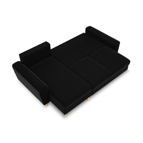 Черен кадифен разтегателен ъглов диван с място за съхранение Kyoto – Cosmopolitan Design-image-1