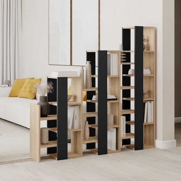 Черно-естествен стелаж от декор от дъб  158x151 cm Anissa – Marckeric-image-1