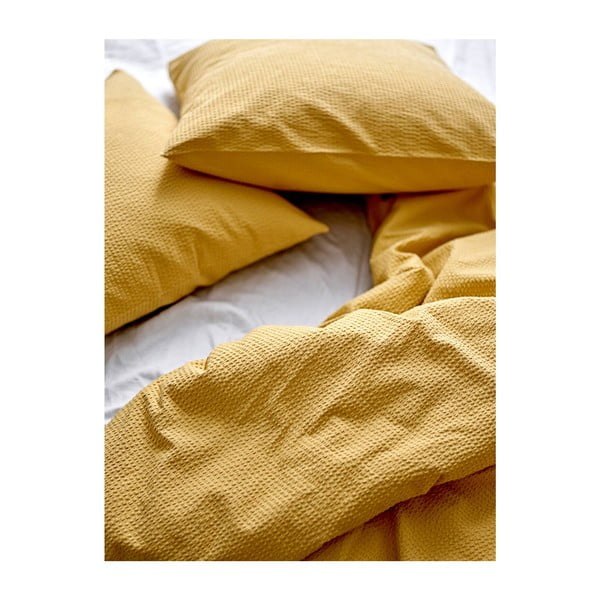 Жълто спално бельо от органичен памук 200x140 cm Wave Straw - Södahl-image-1