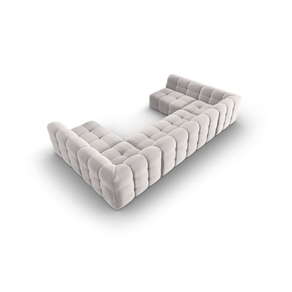 Ъглов диван от светлосиво кадифе (U-образен) Kendal - Micadoni Home-image-4