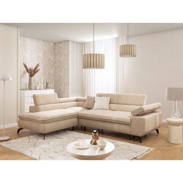 Бежов шенилов ъглов диван (ляв ъгъл/L форма) Marbeya  – Ropez-image-1