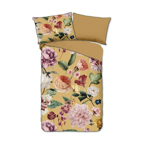 Жълто спално бельо от органичен памук за двойно легло Flowery, 200 x 200 cm Organic - Descanso