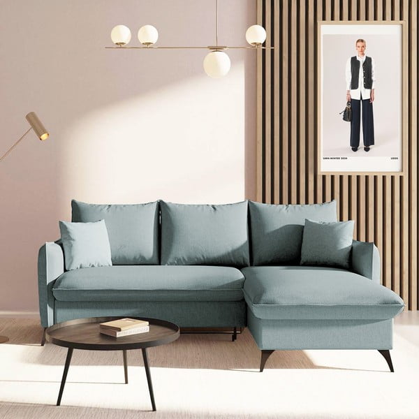 Светлосин разтегателен ъглов диван с място за съхранение (десен ъгъл) Brim – Rodier-image-1