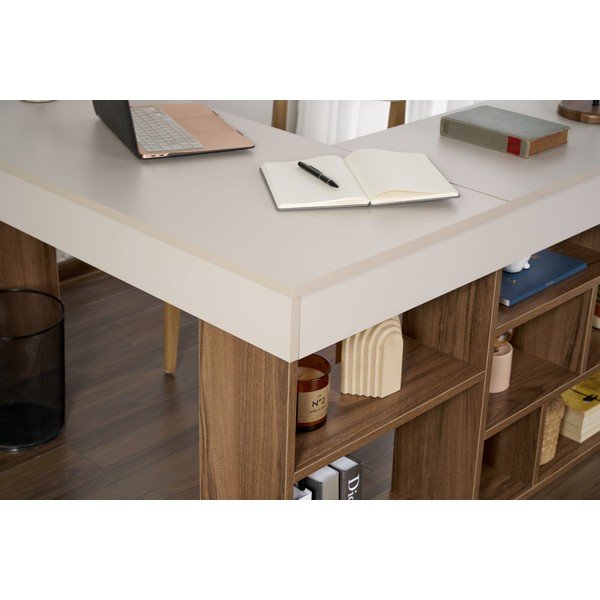 Работна маса от декор от орех 120x130 cm Vesper – Kalune Design-image-4