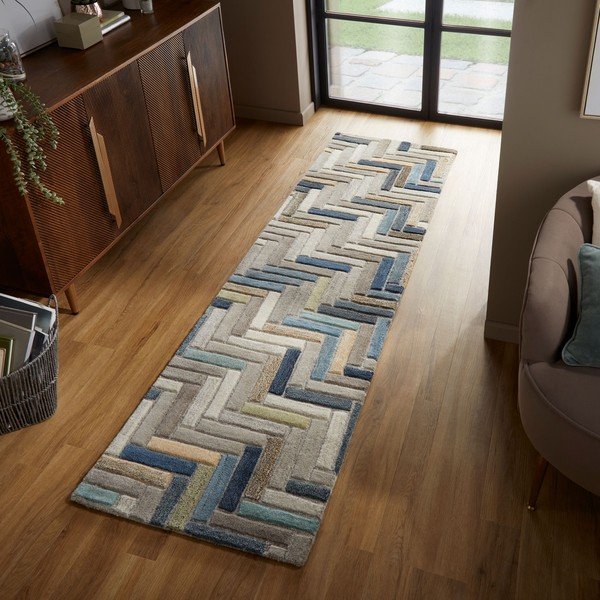 Сиво-синя вълнена пътека , 60 x 230 cm Russo - Flair Rugs-image-4