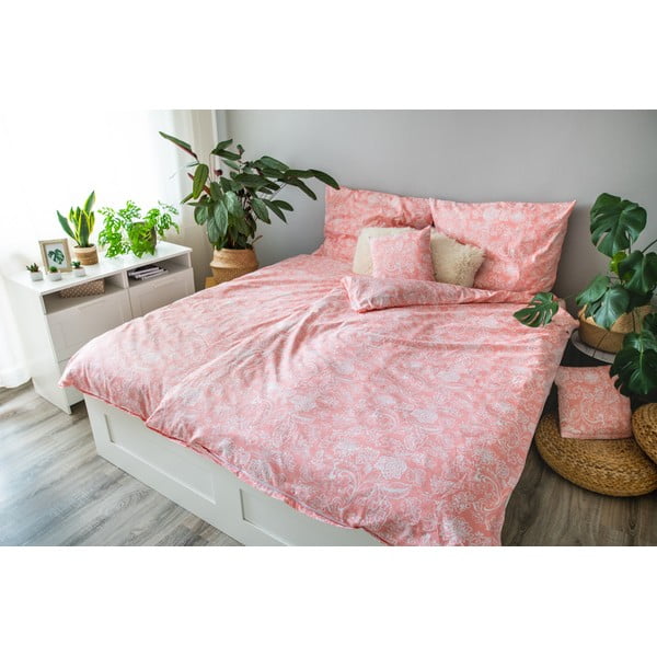 Розово памучно спално бельо за единично легло 140x200 cm LP Dita Pink Blossom - Cotton House