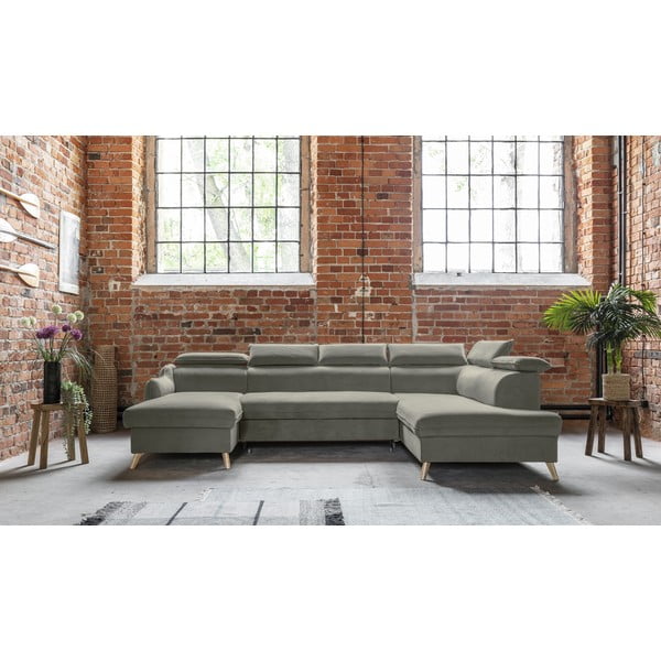 Светлосив кадифен U-образен ъглов диван (десен ъгъл) Sweet Harmony - Miuform-image-1