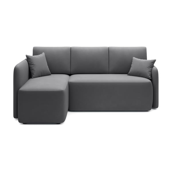 Кафяво-сив кадифен разтегателен ъглов диван с място за съхранение (ляв ъгъл) Hadson – ELTAP