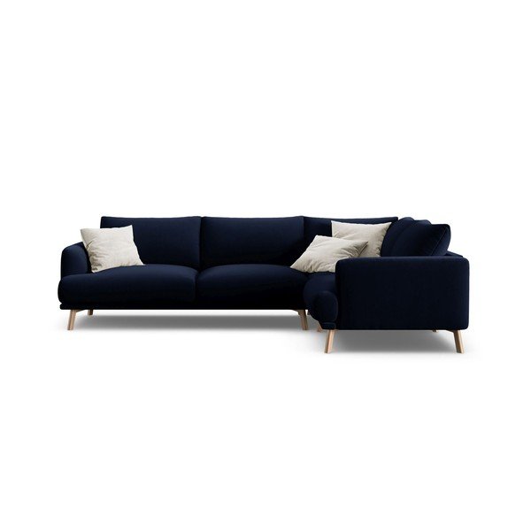 Тъмносин кадифен ъглов диван (десен ъгъл/L форма) Naomi – Micadoni 