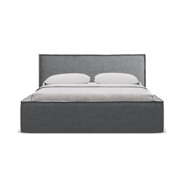 Тъмносиво двойно тапицирано легло с място за съхранение и включена подматрачна рамка 160x200 cm Anani – Makamii-image-3
