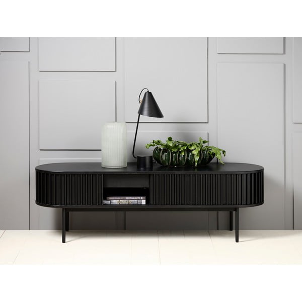 Черна телевизионна маса от дъб 48x160 cm Siena - Unique Furniture-image-2