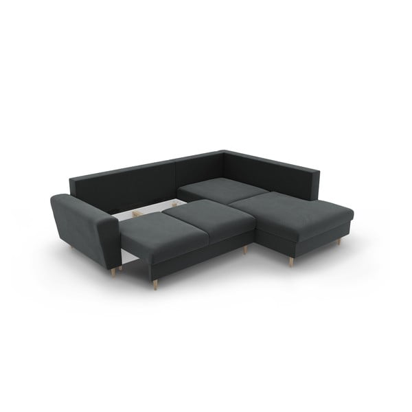 Тъмносив кадифен разтегателен ъглов диван с място за съхранение (десен ъгъл/L форма) Kyoto – Cosmopolitan Design-image-3