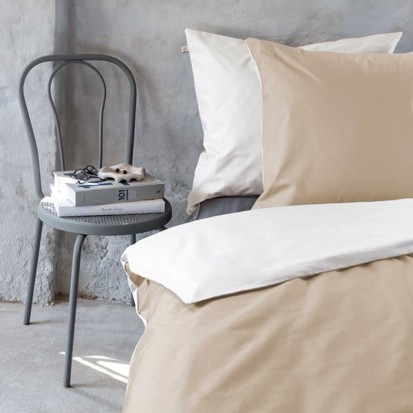 Бяло-бежово единично удължено спално бельо от памук перкал 140x220 cm Shades – Mette Ditmer Denmark-image-1