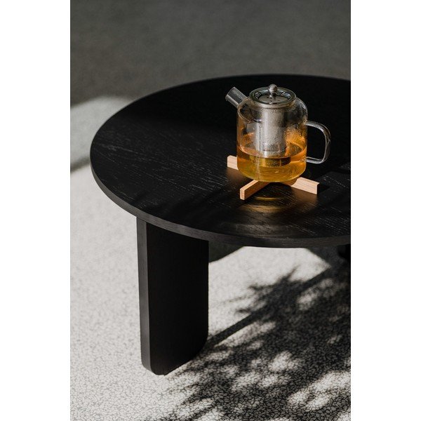 Черна кръгла масичка за кафе с дъбов плот ø 55 cm Kuvu – noo.ma-image-3