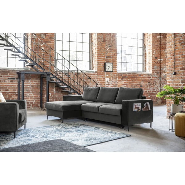 Тъмносиво кадифено ъглово канапе, ляв ъгъл Lofty Lilly - Miuform-image-3