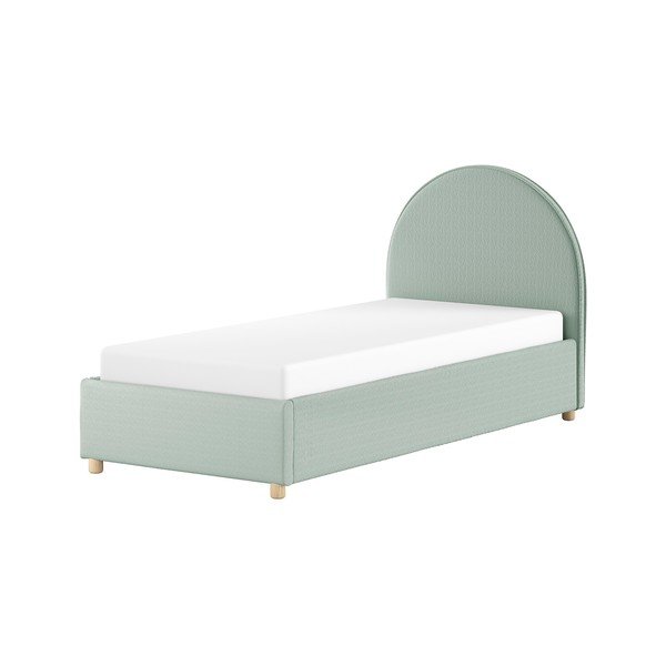 Зелено тапицирано единично легло с място за съхранение с включена подматрачна рамка 90x200 cm Moon – Vipack