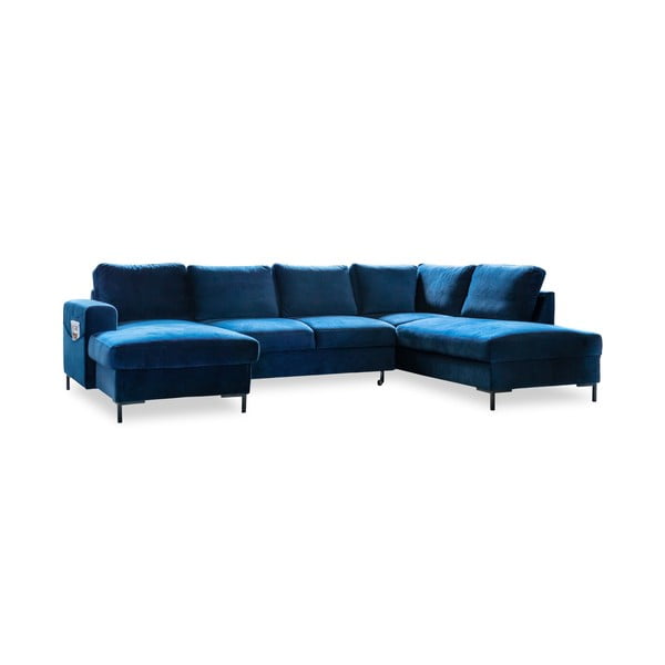 Морскосиньо кадифе, U-образен разтегателен диван, десен ъгъл Lofty Lilly - Miuform