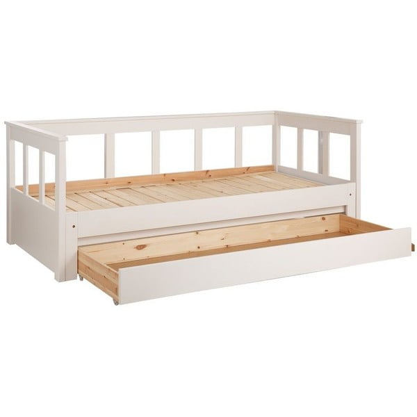 Бяло разтегателно детско легло от масивен бор с място за съхранение 90x200 cm PINO – Vipack