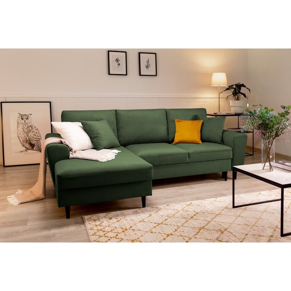 Разтегателен диван от зелен велур , ляв ъгъл Moghan - Micadoni Home-image-1