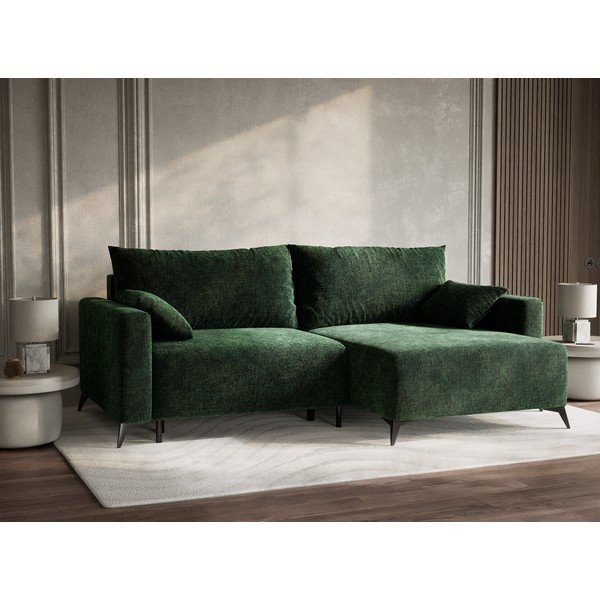 Тъмнозелен шенилов сгъваем/с място за съхранение ъглов диван (десен ъгъл) Leon – Maison de Rêve-image-4