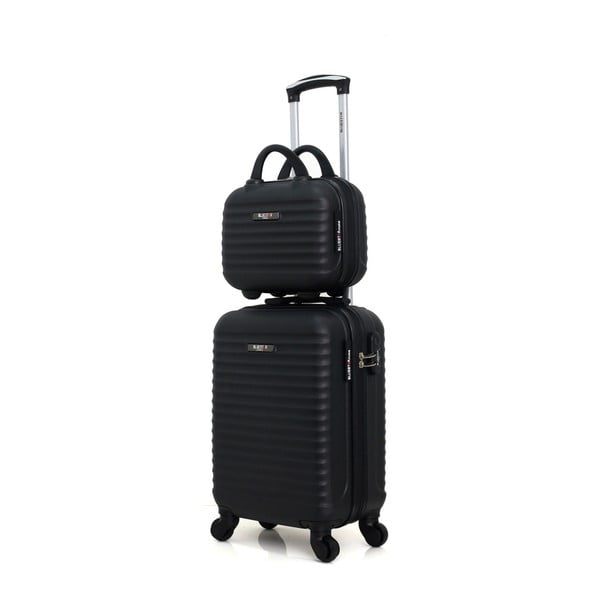 Комплект от черен пътнически куфар на колелца и по-малък ръчен куфар Marro - Bluestar-image-1