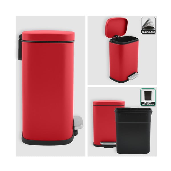 Червено стоманено кошче за боклук с педал 5 l   Akira – Spirella-image-3