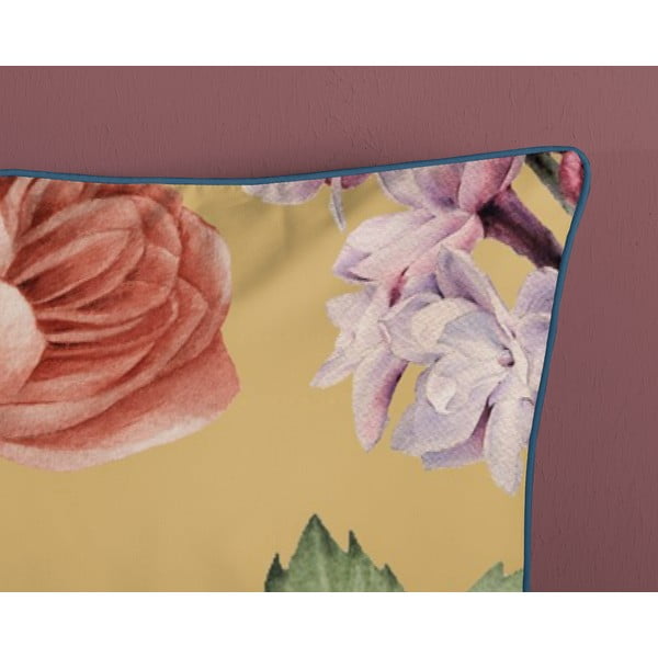 Двойно удължено спално бельо от памучен сатен в цвят жълта охра 240x220 cm Fiori – Descanso-image-3