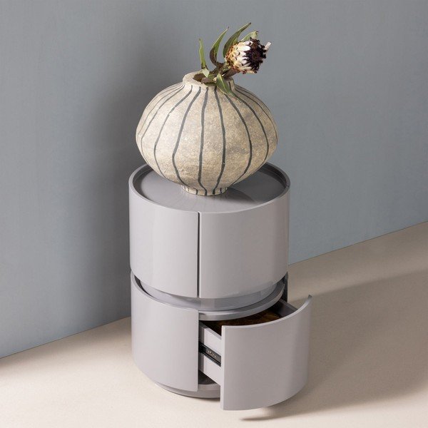 Светлосиво гланцово нощно шкафче Lunex – WOOOD-image-1