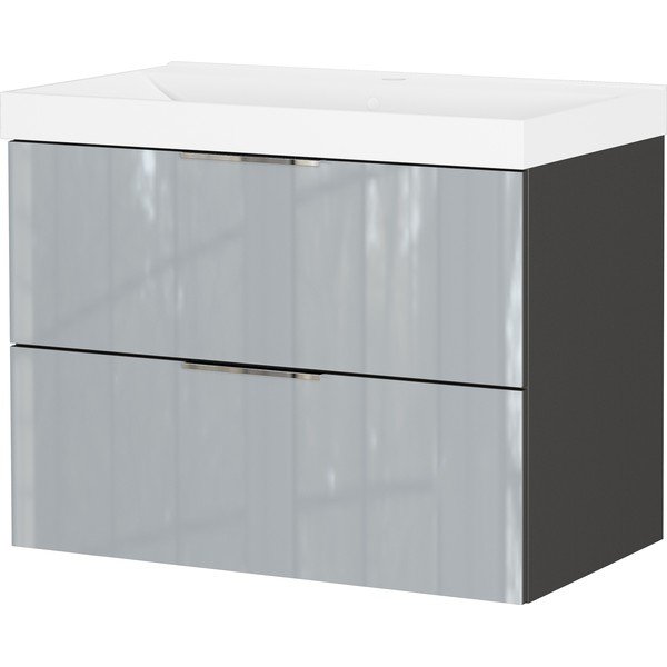 Сив гланцов стенен шкаф с мивка 81x65 cm Vasio – Germania