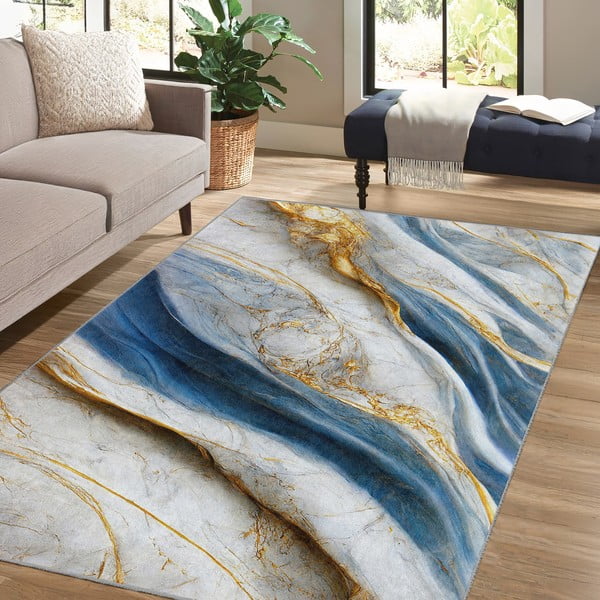 Син килим подходящ за пране 80x150 cm Golden Spill – Mila Home-image-4