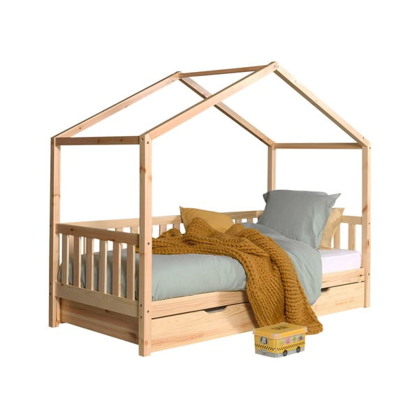 Детско разтегателно легло къща от масивен бор с място за съхранение естествено 90x200 cm DALLAS – Vipack