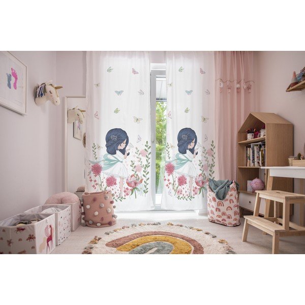Бяла детска завеса от памучен сатен 110x170 cm Flowers Around Me – Butter Kings-image-1