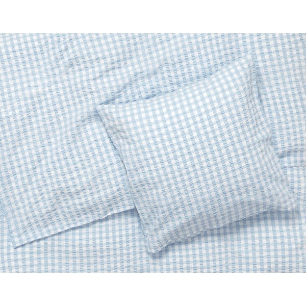 Бяло и светлосиньо крепирано спално бельо за единично легло 140x200 cm Bæk&Bølge - JUNA-image-1