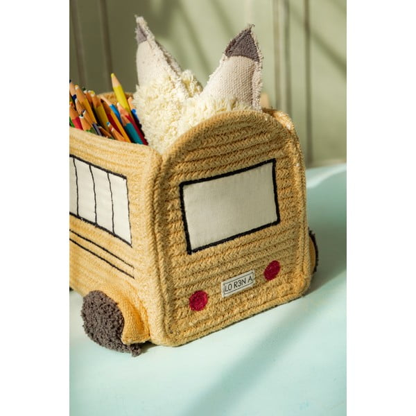 Текстилна детска кошница за играчки в цвят жълта охра 22x19x15 cm School Bus – Lorena Canals-image-3
