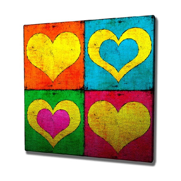 Картина за стена върху платно Цветни сърца, 45 x 45 cm - Vega