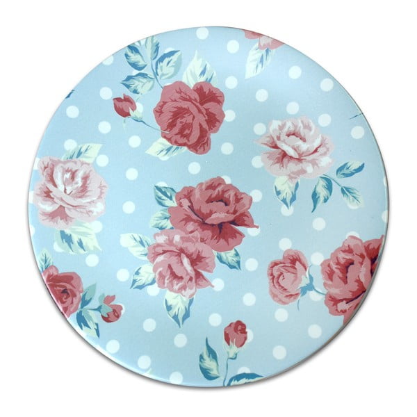 Světle modrý keramický talíř Roses, ⌀ 26 cm