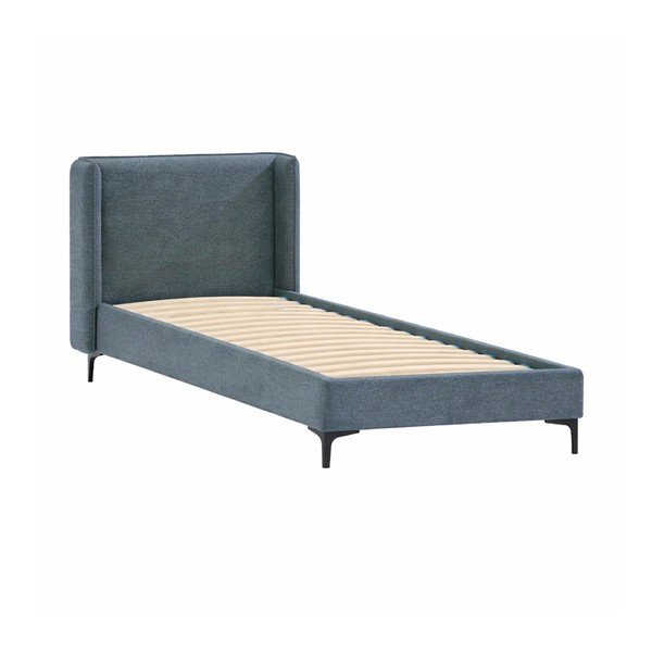 Синьо  единично тапицирано легло с включена подматрачна рамка 90x200 cm Basti – Ropez