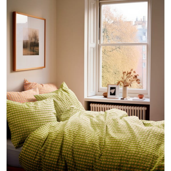 Зелено и розово крепирано спално бельо за единично легло 140x200 cm Bæk&Bølge - JUNA-image-1