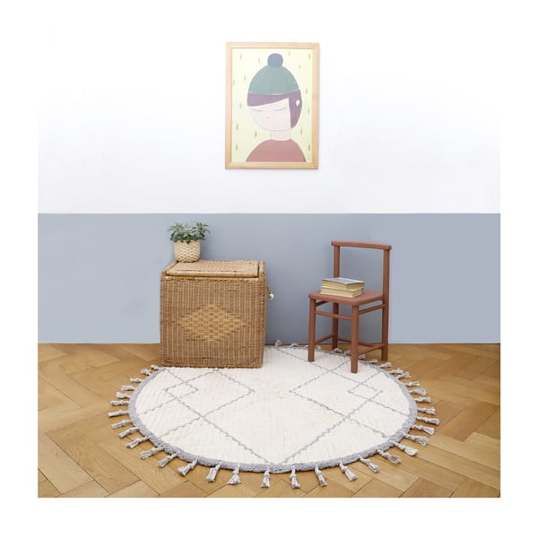 Бяло и сиво памучно килимче, ръчна изработка, ø 120 см Come - Nattiot-image-2