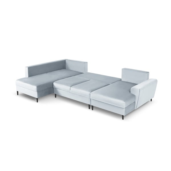 Светлосин кадифен разтегателен ъглов диван с място за съхранение (ляв ъгъл/U форма) Kyoto – Cosmopolitan Design-image-2