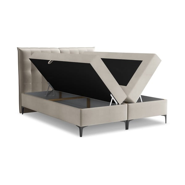 Кафяво-сиво боксспринг легло 140x200 cm с място за съхранение Mikana – Makamii-image-1