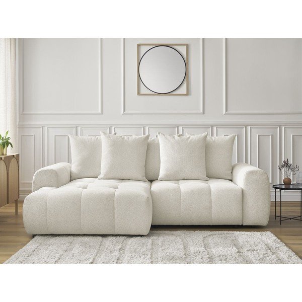 Бял шенилов  разтегателен ъглов диван с място за съхранение (ляв ъгъл) Roxelane – Bobochic Paris-image-1