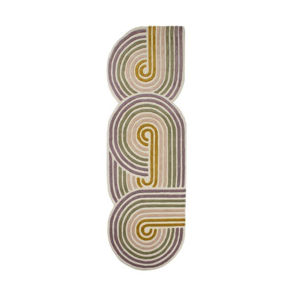 Зелена ръчно изработена вълнена пътека 80x300 cm Spiral Shaped  – Flair Rugs