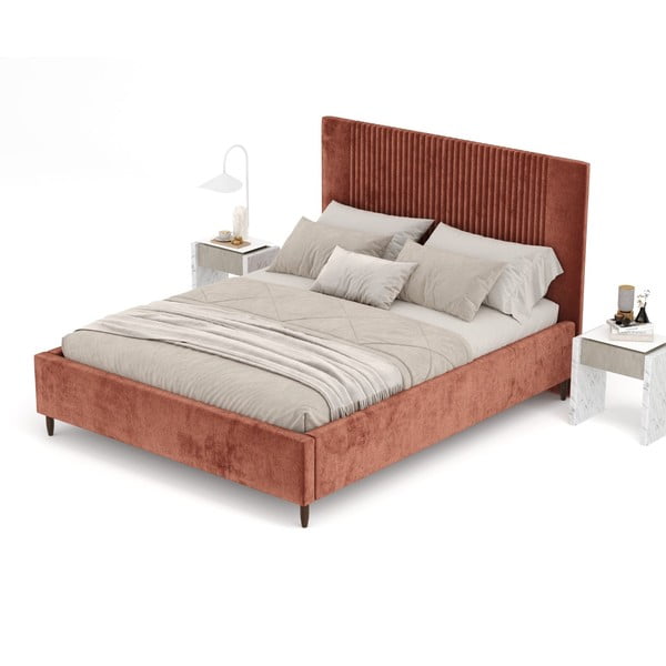 Двойно легло 160x200 cm тапицирано с място за съхранение с включена подматрачна рамка тухлен Etero – Maison de Rêve-image-4