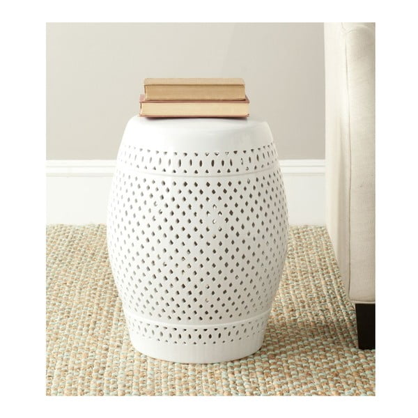 Bílý keramický stolek vhodný do exteriéru Safavieh Diamond, ø 35 cm-image-1