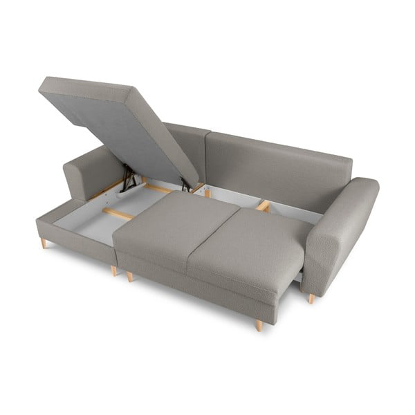 Светлосив разтегателен ъглов диван с място за съхранение от прежда с примки от букле (ляв ъгъл) Kyoto – Cosmopolitan Design-image-3