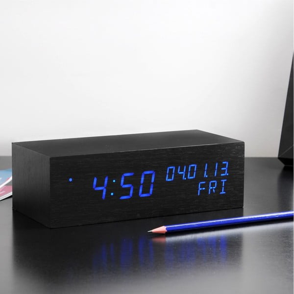 Modrý LED budík Square Click Clock, černý-image-1