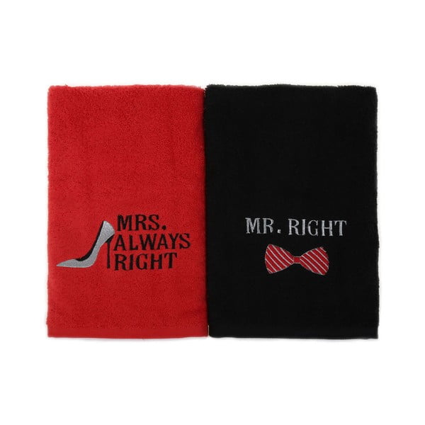 Sada 2 ručníků z bavlny Mrs. and Mr., 50 x 90 cm