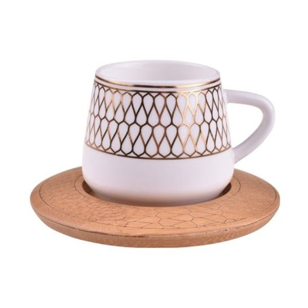 Комплект от 6 порцеланови чаши с бамбукови подложки Hattat - Bambum