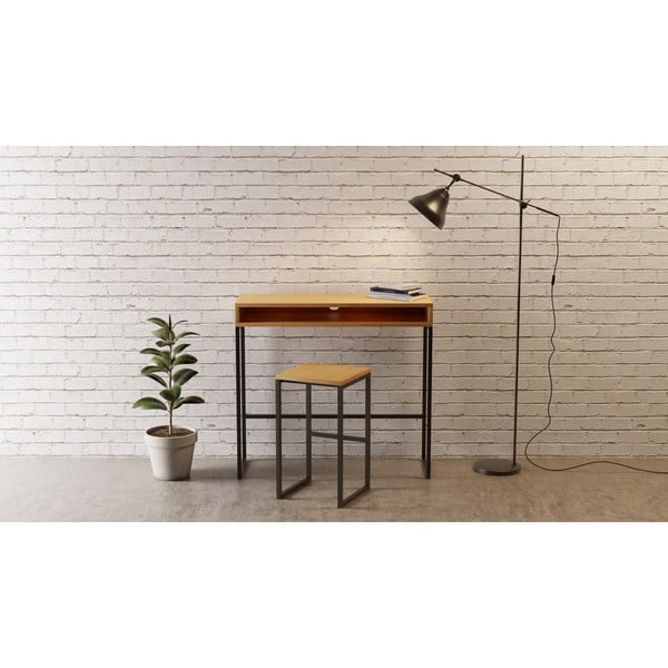 Черен/в естествен цвят бар стол от декор от дъб Frame – Woodman-image-1